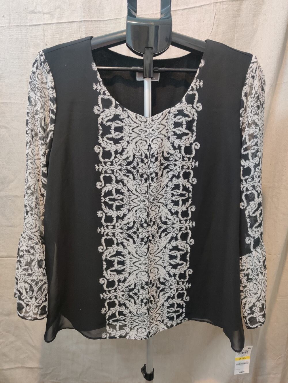 JM Collection Blouse Women's Medium Summer Sunset Round Neck Lined NWT